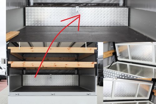 AG Zabudowy - Realizacje - Ford Transit - d/cab skrzynia z plandeką i skrzynią narzędziową w środku